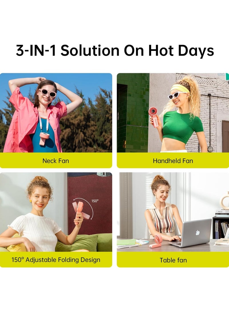JISULIFE Handheld Fan Life7,2024 Powerful Portable Fan with LED Display,5000mAh,150°Folded,5 Speeds,Lanyard[Upto19.5Hrs Max Cooling]3-IN-1 Hand/Desk/Neck Fan,Travel Essentials Gifts for Women,Men Pink - Image 2