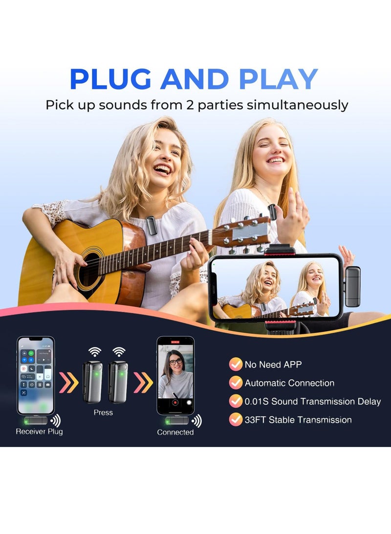 Mini Wireless Lavalier Lapel Microphone for iPhone, iPad - with 500mAh Charge Case & 30Hrs Playtime, 2 Pack Clip-On Small Mic for Tiktok, YouTube, Podcast, Vlog, Video Recording, Live Streaming - Image 4