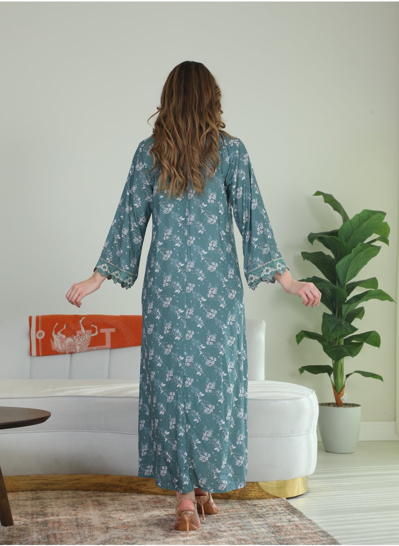 Bint Al Bilad Bint Al Bilad Women's Summer Long Luxury Jalabiya | Full-Length Kaftan Dress for Ramadan, Eid Ul Fitr, Wedding, Special Occasions | Embroidered Saudi Abaya | Modest Islamic Clothing  - Image 3