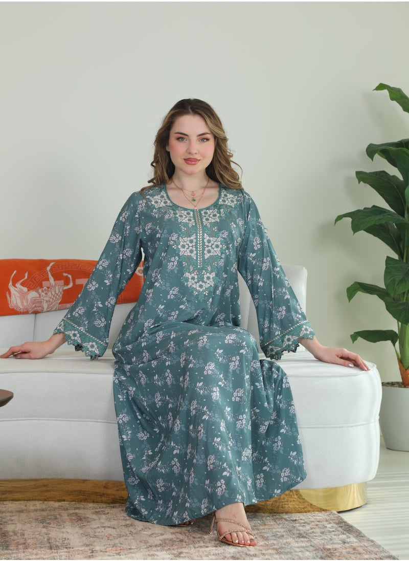 Bint Al Bilad Bint Al Bilad Women's Summer Long Luxury Jalabiya | Full-Length Kaftan Dress for Ramadan, Eid Ul Fitr, Wedding, Special Occasions | Embroidered Saudi Abaya | Modest Islamic Clothing  - Image 4