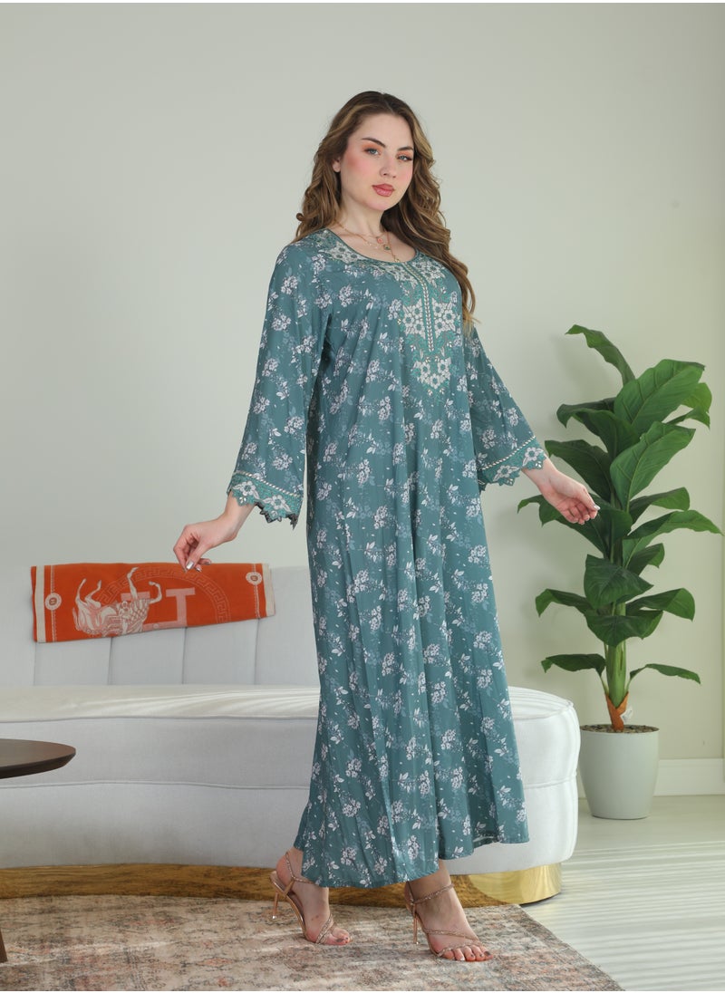 Bint Al Bilad Bint Al Bilad Women's Summer Long Luxury Jalabiya | Full-Length Kaftan Dress for Ramadan, Eid Ul Fitr, Wedding, Special Occasions | Embroidered Saudi Abaya | Modest Islamic Clothing  - Image 5