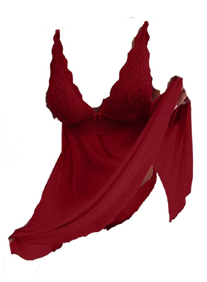 Women  Spaghetti Strap V Neck Floral Lace Cami Night Dress  - Image 1