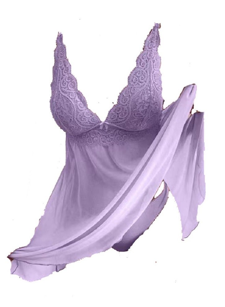 Women  Spaghetti Strap V Neck Floral Lace Cami Night Dress  - Image 2