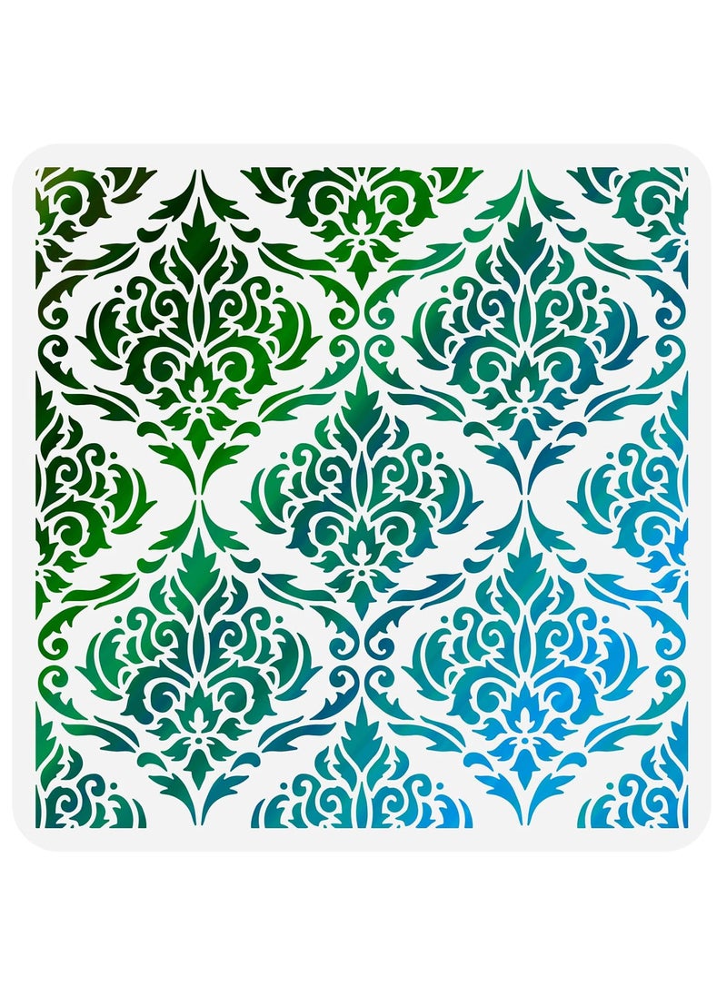 FINGERINSPIRE FINGERINSPIRE Damask Stencil 11.8x11.8 inch Flowers Tile Stencil Template Plastic Symmetrical Florals Pattern Stencil Reusable DIY Art and Craft Stencils for Painting Floors Walls Furniture Decor  - Image 1
