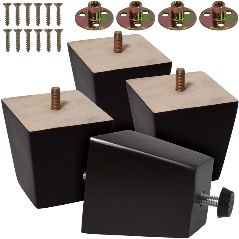 CODIN (5 Sizes: 3"-4"-5"-6"-8" Set of 4 Wood Furniture Legs - Square Sofa Legs, Couch Leg - Brown Mid-Century Modern Replacement Legs for Armchair Recliner Coffee Table Dresser (4, 3") - Image 1