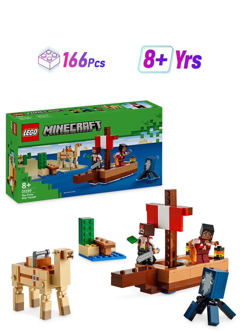 ليغو Minecraft The Pirate Ship Voyage Boat Playset For Kids With Squid, Camel And Pirates, Role-Play Action Building Toy, Gift For Boys And Girls Aged 8 And Over (166 Pieces) 21259
