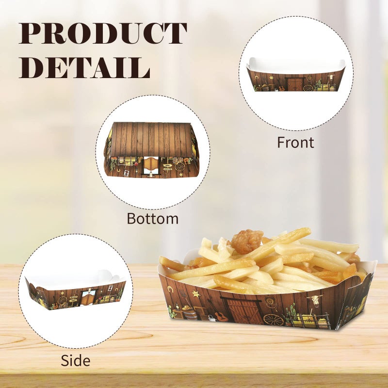 Hoolerry 200 Pieces Western Party Decorations 1LB Cowboy Paper Food Trays Saloon Western Scene Wild West Food Boats Disposable Serving for Cowboy Birthday Picnics Parties Theme Decoration Supplies  - Image 3