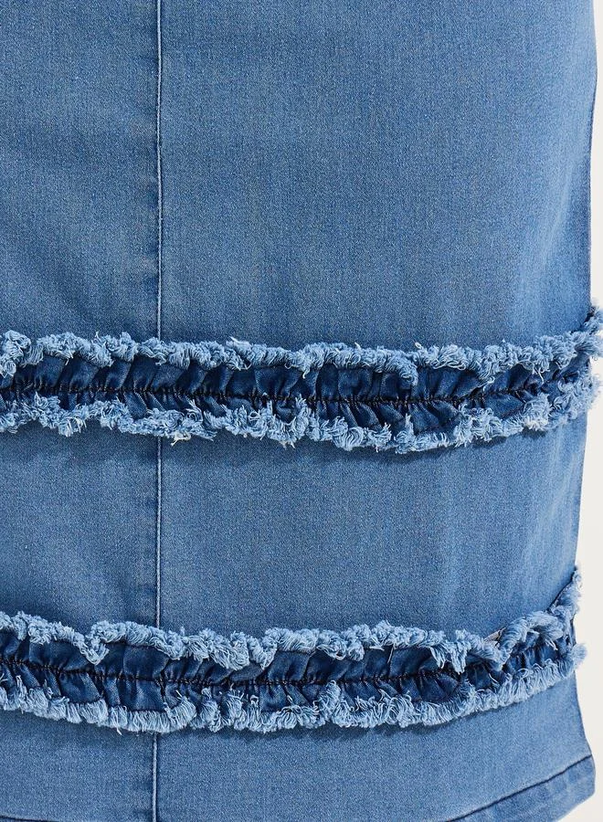 Styli Ruffle Detail Straight Hem Denim Skirt