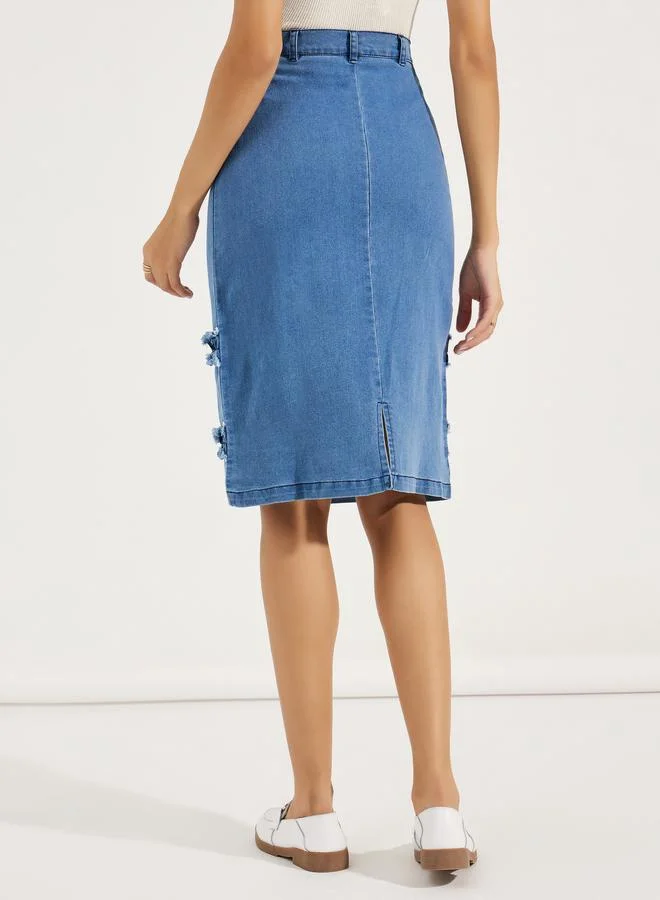 Styli Ruffle Detail Straight Hem Denim Skirt