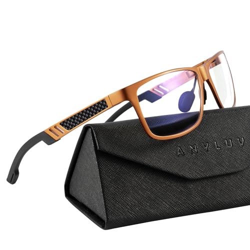 ANYLUV Blue Light Blocking Glasses Men Computer Gaming Glasses Lightweight AlMg Metal Anti Eyestrain Eye Protection Orange Clear 0x - Image 1