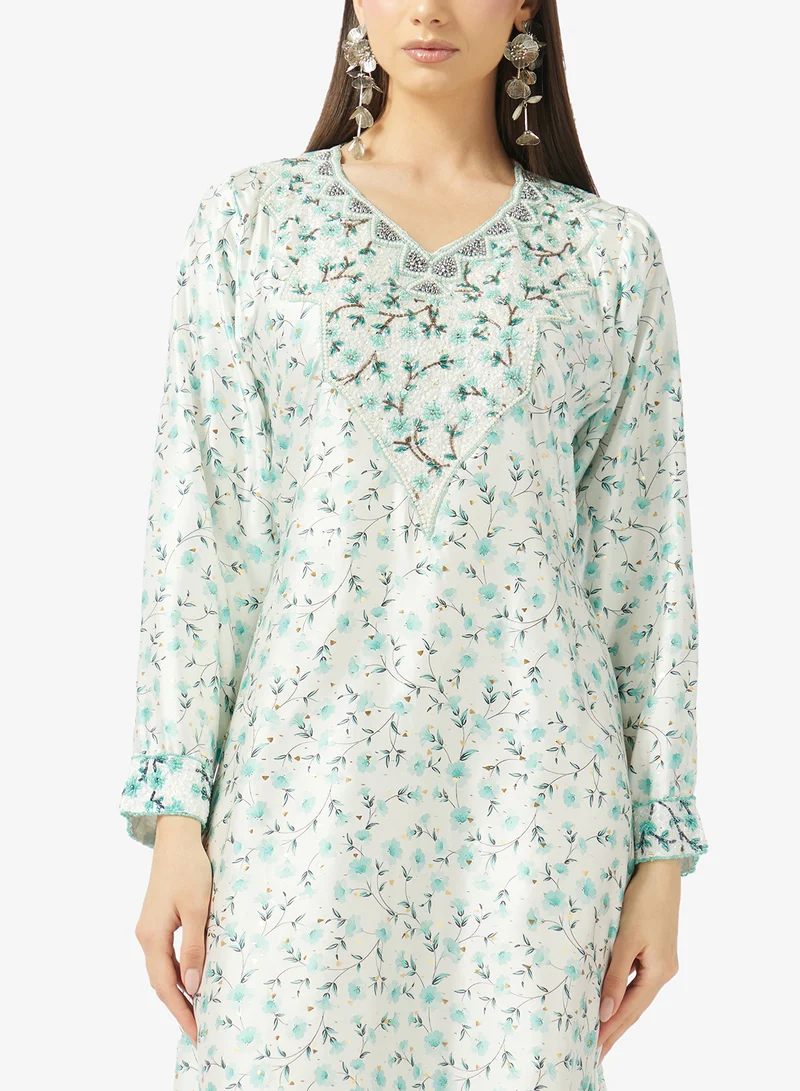 ARABIAN CLOSET Embellished Belted Jalabiya