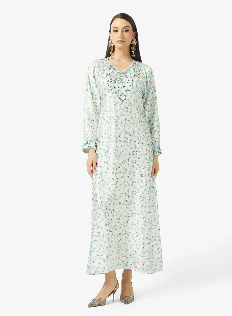 ARABIAN CLOSET Embellished Belted Jalabiya