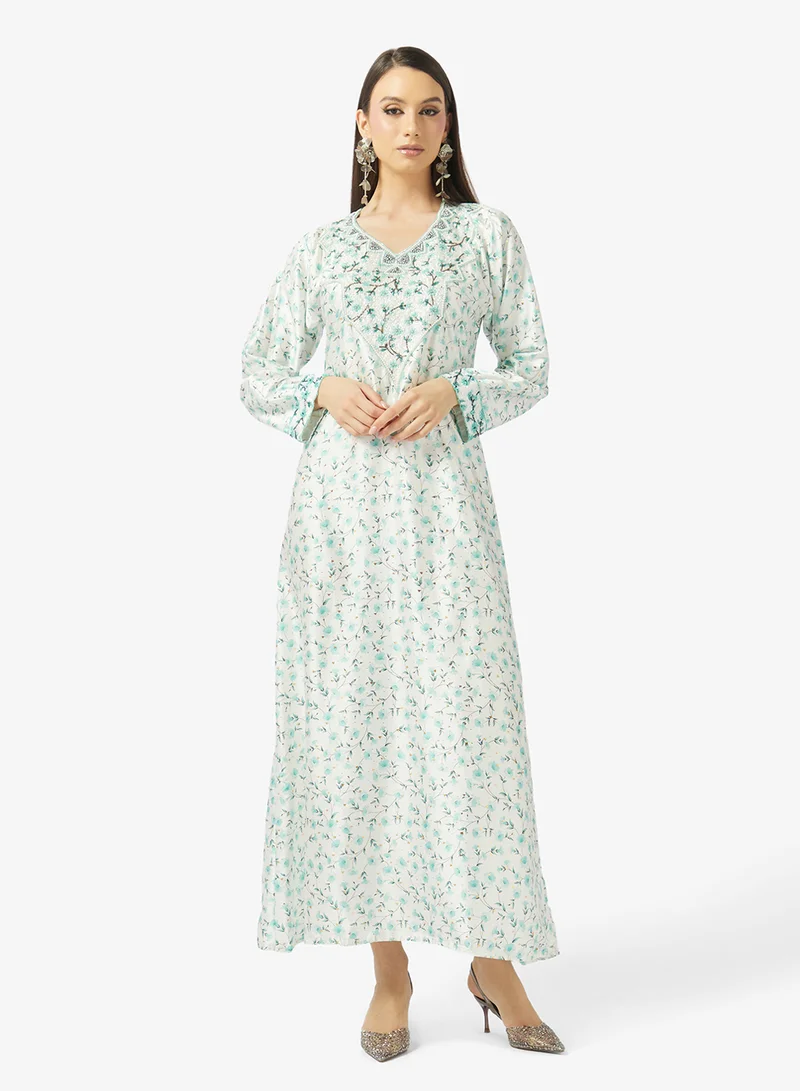 ARABIAN CLOSET Embellished Belted Jalabiya