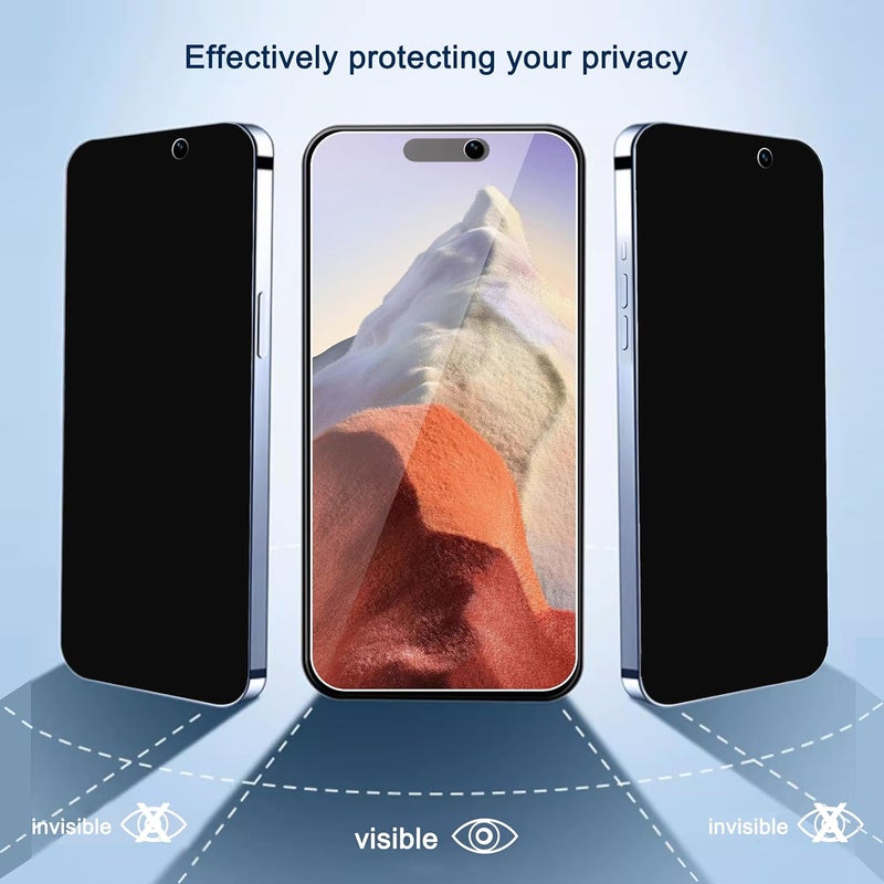Ailun 3 Pack Privacy Screen Protector for iPhone 15 [6.1 inch] + 3 Pack Camera Lens Protector with Installation Frame, Anti Spy Private Tempered Glass Film, Case Friendly, [9H Hardness] - HD - Image 2