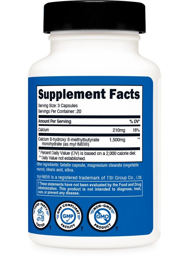 كبسولات Nutricost myHMB بتركيز 1500 ملجم من كالسيوم HMB لكل وجبة، 60 كبسولة، 20 وجبة - Performance Line، كالسيوم B-هيدروكسي B-ميثيل بيوتيرات مونوهيدرات - Image 5