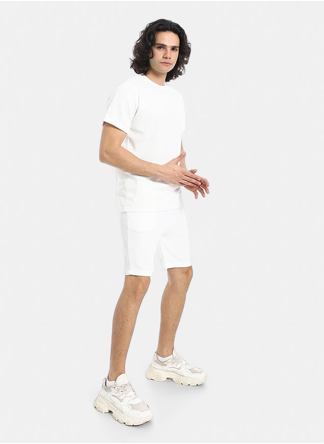 Red Circle Pique Pattern Slip On T Shirt And Shorts Set  - Image 2