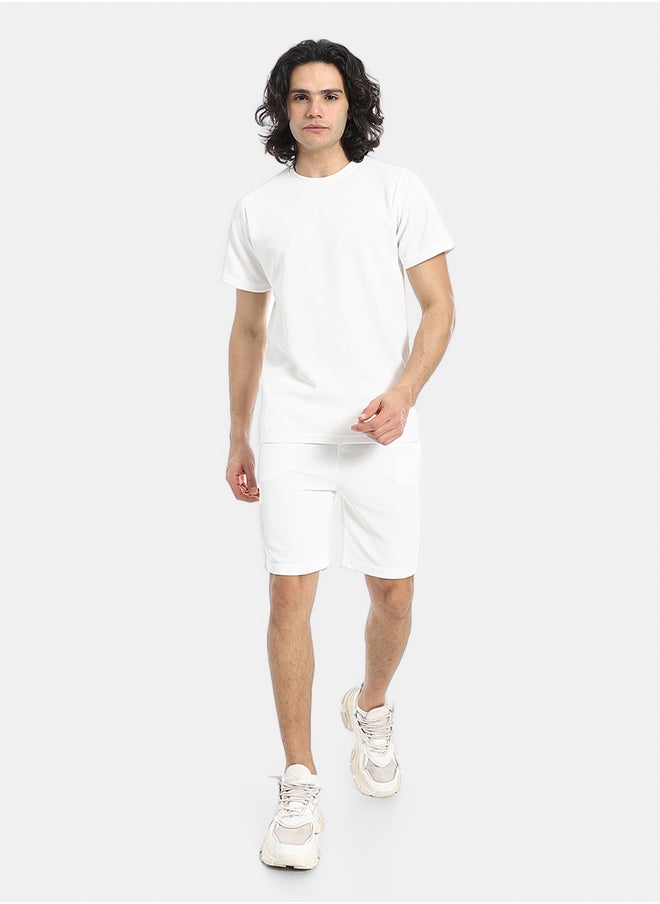 Red Circle Pique Pattern Slip On T Shirt And Shorts Set  - Image 1