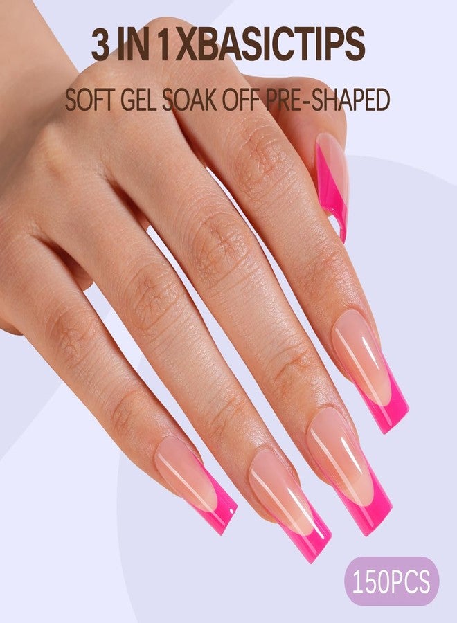 Misssix XBASICTIPS Pink French Tip Press On Nails, 150Pcs French Gel Nail Tips Long Square, Soft Gel Pre-shaped No Need to File 3 in 1 Tips, Fake Nails for Nail Art DIY Extension Designs 15 Sizes - Image 3