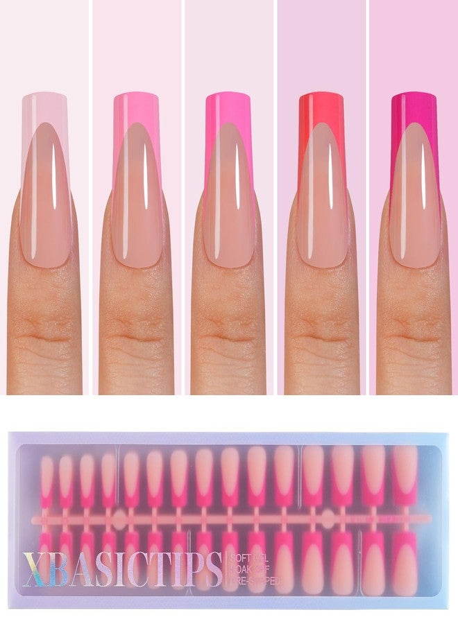 Misssix XBASICTIPS Pink French Tip Press On Nails, 150Pcs French Gel Nail Tips Long Square, Soft Gel Pre-shaped No Need to File 3 in 1 Tips, Fake Nails for Nail Art DIY Extension Designs 15 Sizes - Image 1