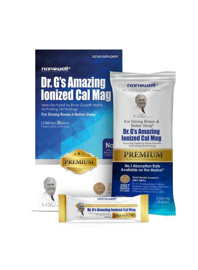 NANOWELL Dr. G's Amazing Ionized Cal Mag 2,860mg (Premium) - Bone Strength and Bone Health Supplement with Ionized Calcium & Magnesium Powder Stick Packs - 30 Sticks x 1 Pack (30 Count) - Image 1