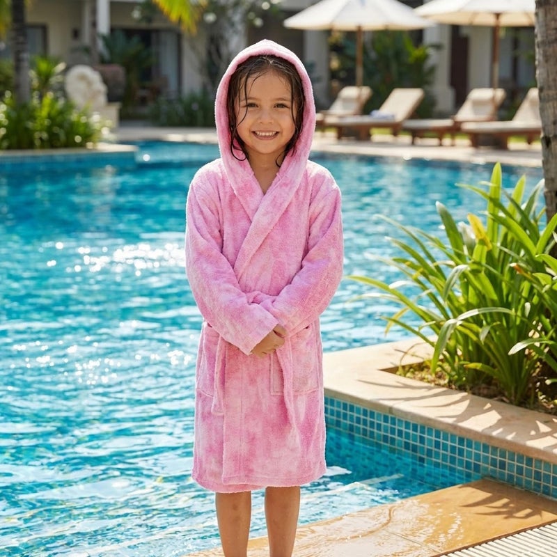 Printex Eg Printex.EG Kids Tie-Dye Hooded Cotton Bathrobe - Ultra Absorbent & Soft Skin-Friendly Spa Robe - Vibrant Colors for Bath, Pool & Beach. (TD ROSE) (10:12 years) - Image 3
