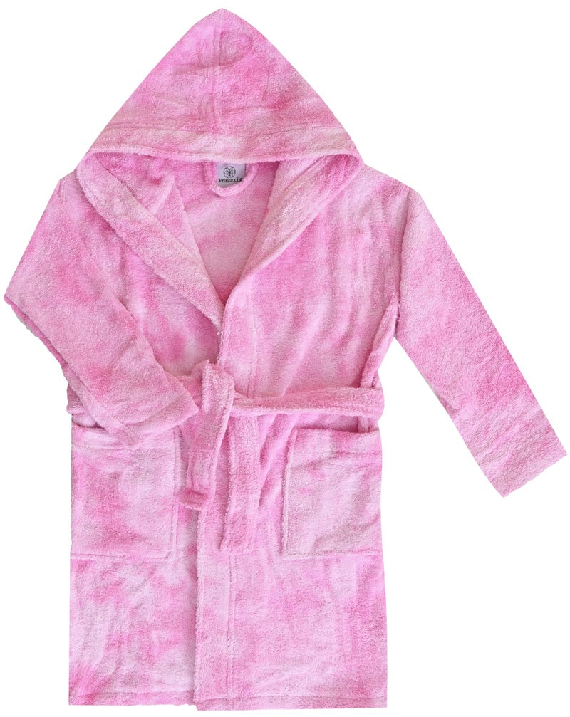 Printex Eg Printex.EG Kids Tie-Dye Hooded Cotton Bathrobe - Ultra Absorbent & Soft Skin-Friendly Spa Robe - Vibrant Colors for Bath, Pool & Beach. (TD ROSE) (10:12 years) - Image 1