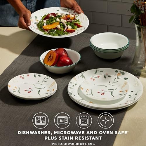 Corelle Vitrelle 18 Piece Glass Dinnerware Sets Service for 6, Triple Layer Chip & Crack Resistant Glass Plate and Bowl Sets, Wildflower - Image 4