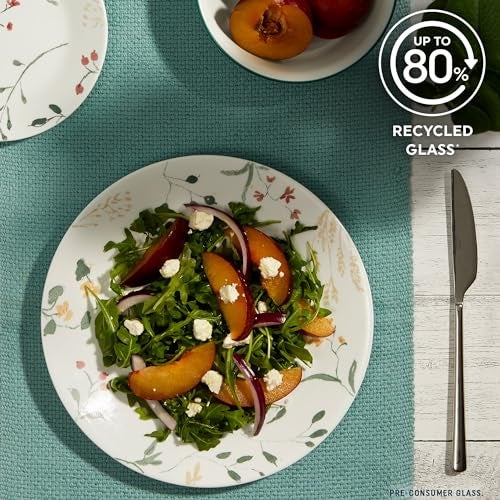 Corelle Vitrelle 18 Piece Glass Dinnerware Sets Service for 6, Triple Layer Chip & Crack Resistant Glass Plate and Bowl Sets, Wildflower - Image 5