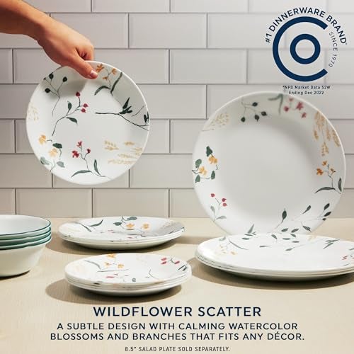 Corelle Vitrelle 18 Piece Glass Dinnerware Sets Service for 6, Triple Layer Chip & Crack Resistant Glass Plate and Bowl Sets, Wildflower - Image 3