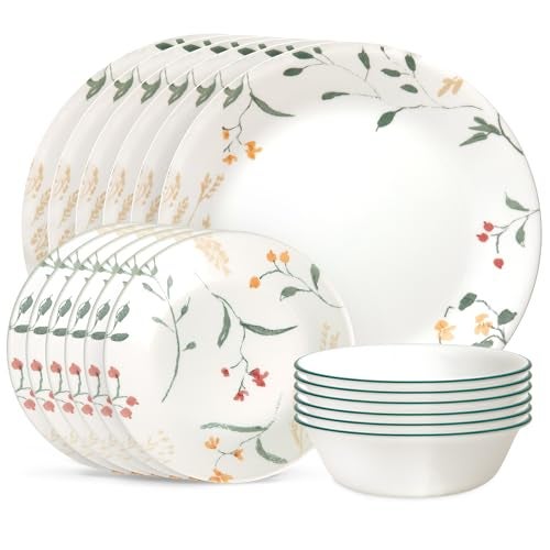 Corelle Vitrelle 18 Piece Glass Dinnerware Sets Service for 6, Triple Layer Chip & Crack Resistant Glass Plate and Bowl Sets, Wildflower - Image 1