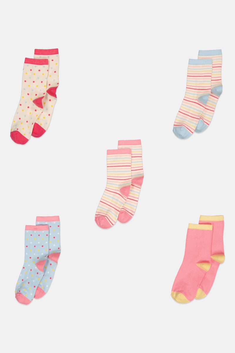 XOXO Kids Girl 5 Pairs Allover Print Socks, Multicolor  - Image 1