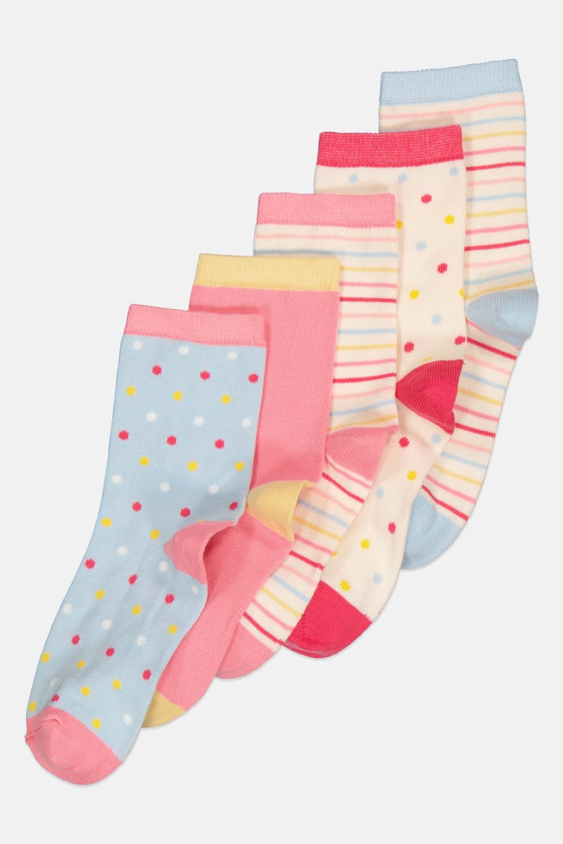 XOXO Kids Girl 5 Pairs Allover Print Socks, Multicolor  - Image 2