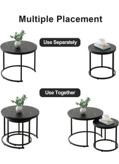 AGD Nesting Coffee Table 2 Pack, 23.6" Round Coffee Table with Wooden Top and Durable Steel Frame, Industrial Side Tables for Living Room Bedroom Balcony Patio (Black)  - Image 5