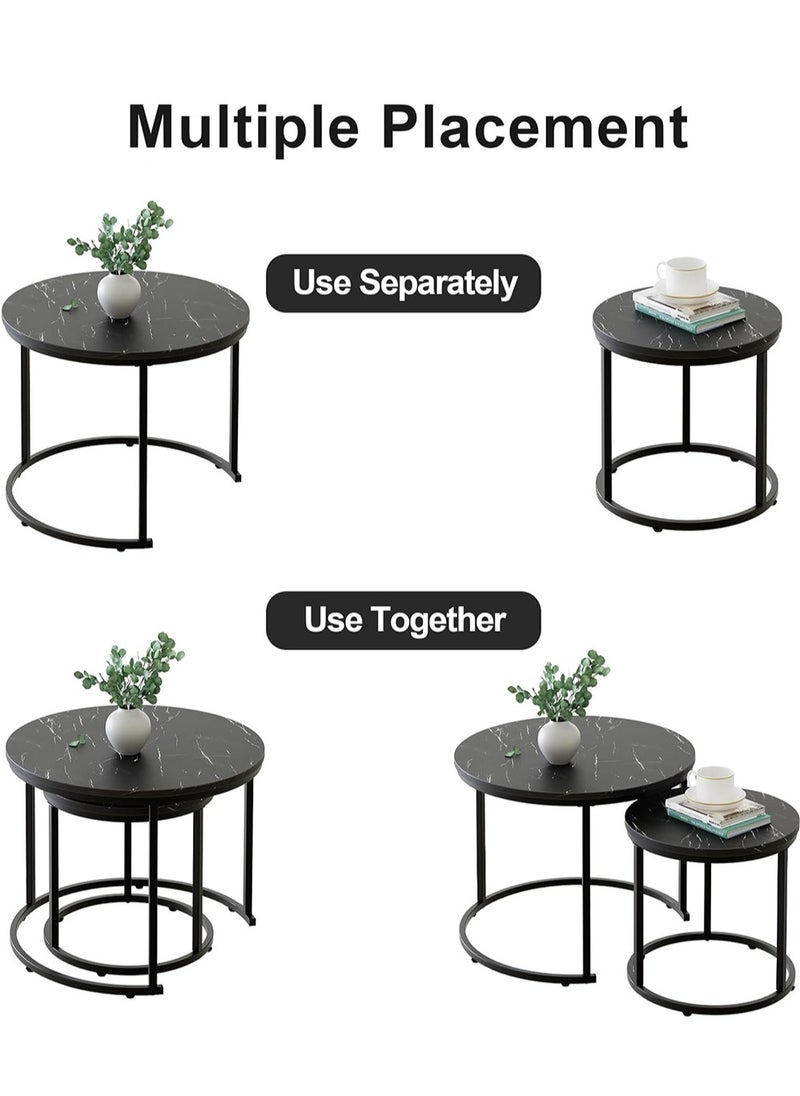 AGD Nesting Coffee Table 2 Pack, 23.6" Round Coffee Table with Wooden Top and Durable Steel Frame, Industrial Side Tables for Living Room Bedroom Balcony Patio (Black)  - Image 5