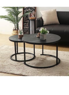 AGD Nesting Coffee Table 2 Pack, 23.6" Round Coffee Table with Wooden Top and Durable Steel Frame, Industrial Side Tables for Living Room Bedroom Balcony Patio (Black)  - Image 3