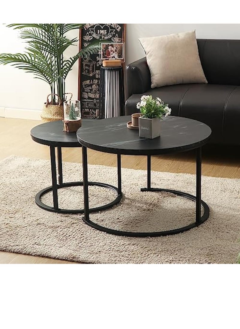 AGD Nesting Coffee Table 2 Pack, 23.6" Round Coffee Table with Wooden Top and Durable Steel Frame, Industrial Side Tables for Living Room Bedroom Balcony Patio (Black)  - Image 3