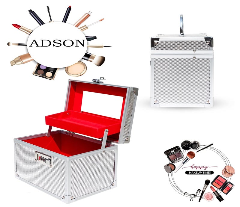 Adson Professional Beauty Women's Makeup Bag, Cosmetic Box, Vanity Case/Box, Trousseau Box, Bridal Jewellery Organiser (Diamond Silver) - Image 3