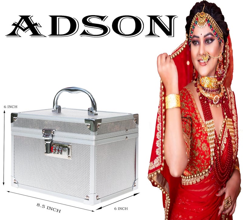 Adson Professional Beauty Women's Makeup Bag, Cosmetic Box, Vanity Case/Box, Trousseau Box, Bridal Jewellery Organiser (Diamond Silver) - Image 4