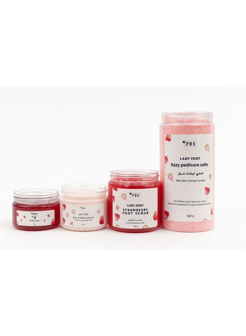 مجموعة باديكير القدمين بنكهة الفراولة من بي بي إس - مجموعة سبا للقدمين 4 في 1