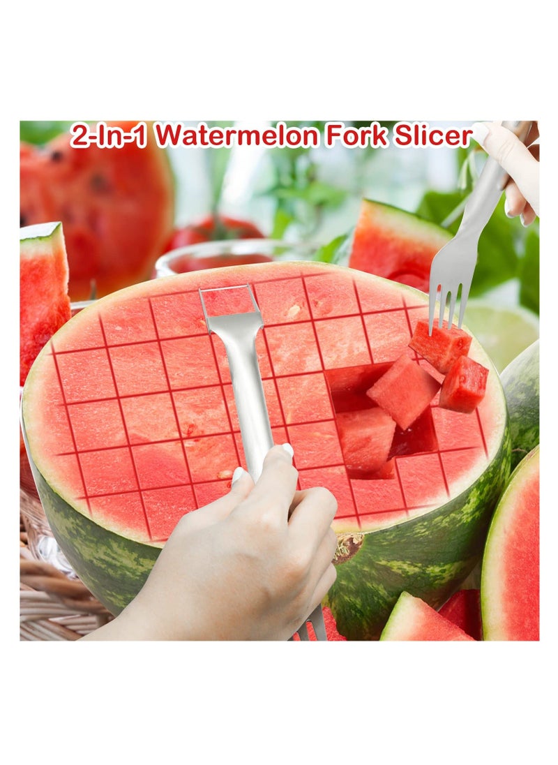 Y&D - SYOSI, 2Pcs Watermelon Cutter Slicer Fork, Stainless Steel Fork and 2-in-1, Portable Cutting Tool, Fruit Forks for Home Party Camping, Kitchen Gadget - Image 1