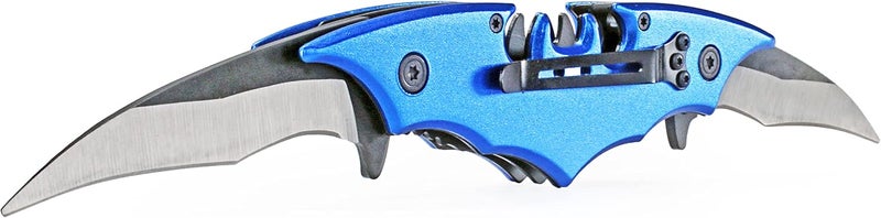 Kii Dark Twin Blade Knife - Double Edge Folding Pocket with clip, 11" Stainless Steel Two Sharp Cut (Blue) - Image 4