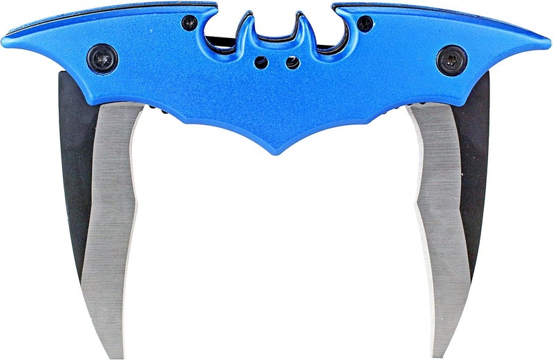 Kii Dark Twin Blade Knife - Double Edge Folding Pocket with clip, 11" Stainless Steel Two Sharp Cut (Blue) - Image 1