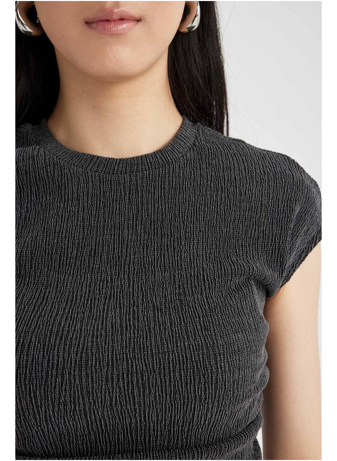 DeFacto - Woman Slim Fit Mock Neck Knitted Short Sleeve T-Shirt - Image 1