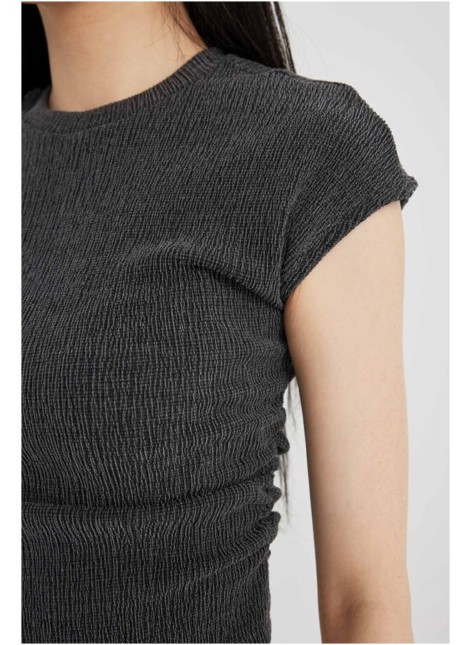 DeFacto - Woman Slim Fit Mock Neck Knitted Short Sleeve T-Shirt - Image 1