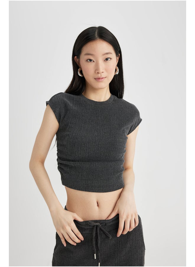 DeFacto - Woman Slim Fit Mock Neck Knitted Short Sleeve T-Shirt - Image 1