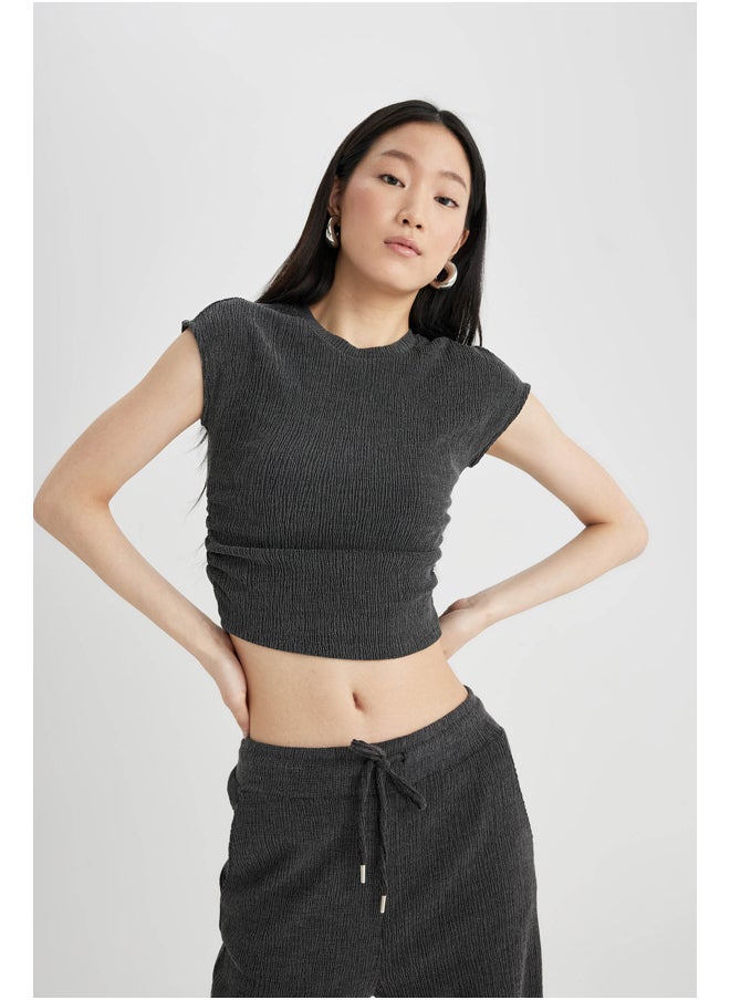 DeFacto - Woman Slim Fit Mock Neck Knitted Short Sleeve T-Shirt - Image 1