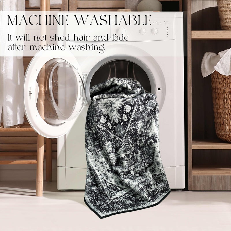 MUJOO Washable Rug 3x5 Area Rugs for Entryway Entry Bedroom Living Room Black Small Non Slip Carpet Throw Rugs Machine Washable Soft Floral Indoor - Image 4