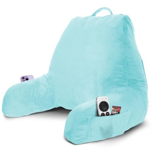 Nestl Nestl Reading Pillow with Shredded Memory Foam Designed for Sitting Up in Bed and Couch Back and Arms Adjustable Support for Adult  Teens Backrest Pillows for Reading with Washable Cover Light Blue 
