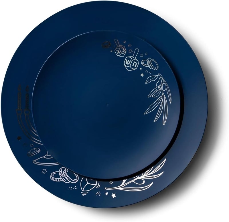 DecorLine Chanukah Collection Royal Blue  Silver Plastic Dinner Plates  105 Pack of 10 Elegant Design Tableware Perfect for Chic Special Occasions  Gatherings - Image 4