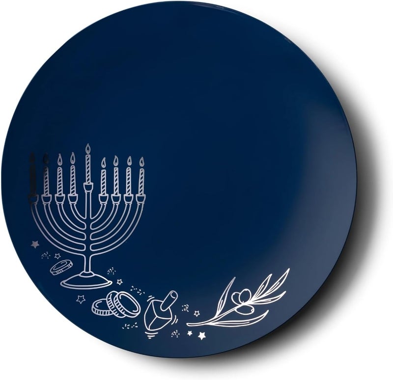 DecorLine Chanukah Collection Royal Blue  Silver Plastic Dinner Plates  105 Pack of 10 Elegant Design Tableware Perfect for Chic Special Occasions  Gatherings - Image 2